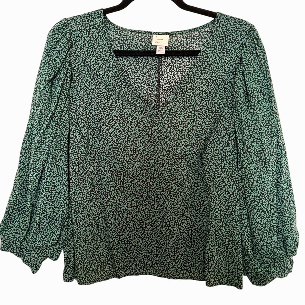 A New Day puff sleeve green blouse XXL ‼️must bundle with other listings‼️ - Picture 2 of 8